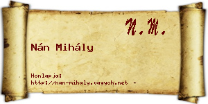 Nán Mihály névjegykártya